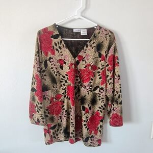 East 5th Floral Wrap Blouse XL Stretch V Neck Career Office Chic Top Plus